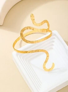 1 件时尚个性化金属蛇形线圈设计手镯，独特的金色蛇头袖口，适合派对、聚会、送给女朋友、妈妈的礼物、节日派对、街头嘻哈风格 - 小蛇 - 查看 4