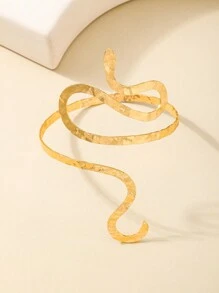1 件时尚个性化金属蛇形线圈设计手镯，独特的金色蛇头袖口，适合派对、聚会、送给女朋友、妈妈的礼物、节日派对、街头嘻哈风格 - 小蛇 - 查看 2