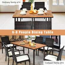 Homasis Rectangle Patio Outdoor Dining Table Acacia Wood Tabletop W/ 2'' Umbrella Hole