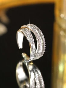 1 pieza Anillo abierto de lujo con diseño simple anudado y circonita única para uso diario de mujeres y niñas, joyería