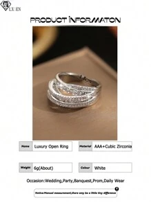 1 pieza Anillo abierto de lujo con diseño simple anudado y circonita única para uso diario de mujeres y niñas, joyería