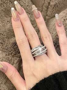 1 pieza Anillo abierto de lujo con diseño simple anudado y circonita única para uso diario de mujeres y niñas, joyería