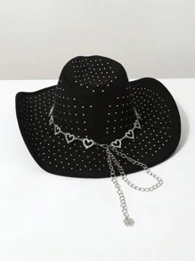 1 peça chapéu de jazz de cowboy ocidental destacável com strass em estilo boêmio e, adequado para festivais de música, eventos com tema de faroeste, festas vintage, dramatização, noites de fantasias, bailes de fim de ano, festas de solteiros, comemorações de aniversário, apresentações no palco, todas as estações - cartola - Ver 3