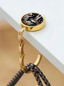 zhihaijunxiao1 1 件可折叠手提包支架，复古金属花钩，不锈钢圆形桌面挂架，用于挂钱包和包，便携式桌面衣架 - 彩色 - 查看 10