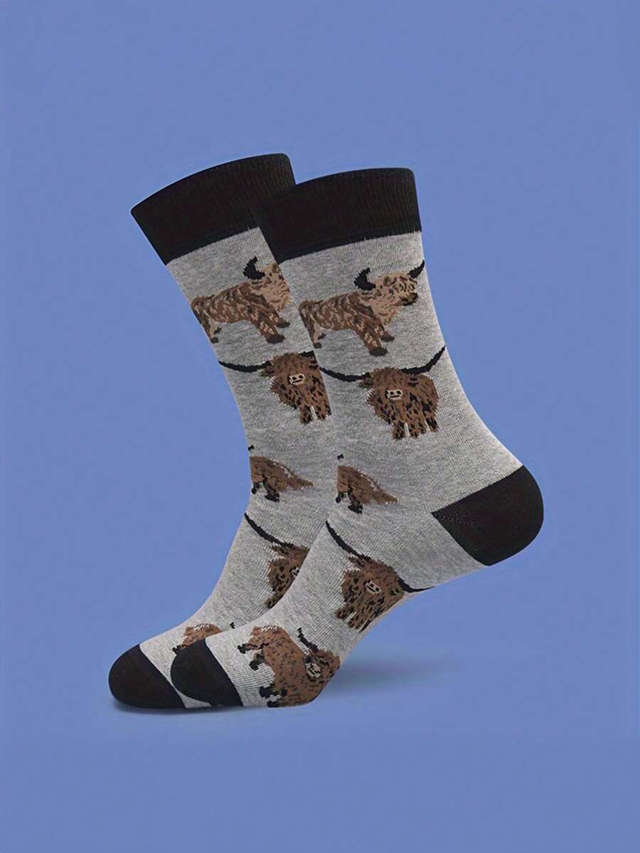 1 par de calcetines de tubo medio cómodos y transpirables con estampado de dibujos animados, calcetines unisex adecuados para deportes al aire libre, calcetines para todas las estaciones, otoño - Multicolor - Ver 1