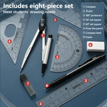 1 Set Pencil Case Kit, Drawing & Drafting Tools For Middle School Students, Includes Ruler And Other Stationery Supplies For Exam And Design Use - Multicolor - View 12