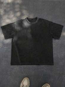 Áo thun tay ngắn cổ tròn giặt thường ngày cỡ lớn cho nam, mùa hè - màu đen - Xem 1