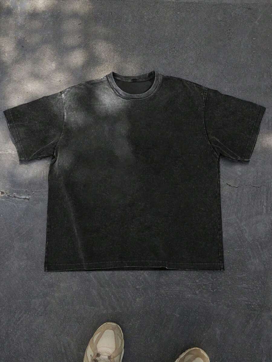 Áo thun tay ngắn cổ tròn giặt thường ngày cỡ lớn cho nam, mùa hè - màu đen - Xem 1