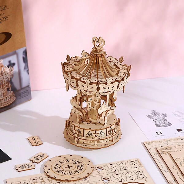 3D Holz Karussell Modell Bausatz für Erwachsene, kreativer Karussell Aufbau Modell Holzpuzzle Geburtstagsgeschenk Erwachsene Wohndekoration