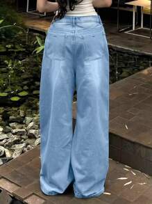 Stylish Loose-Fitting Women's Jeans With Five Pockets And Imitation Details, Suitable For Daily Outdoor Activities And All Seasons - Blue - View 2