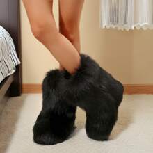 Luxurious Women's Furry Snow Boots - Thick & Warm With Faux Fur Lining In Mid-Calf Style