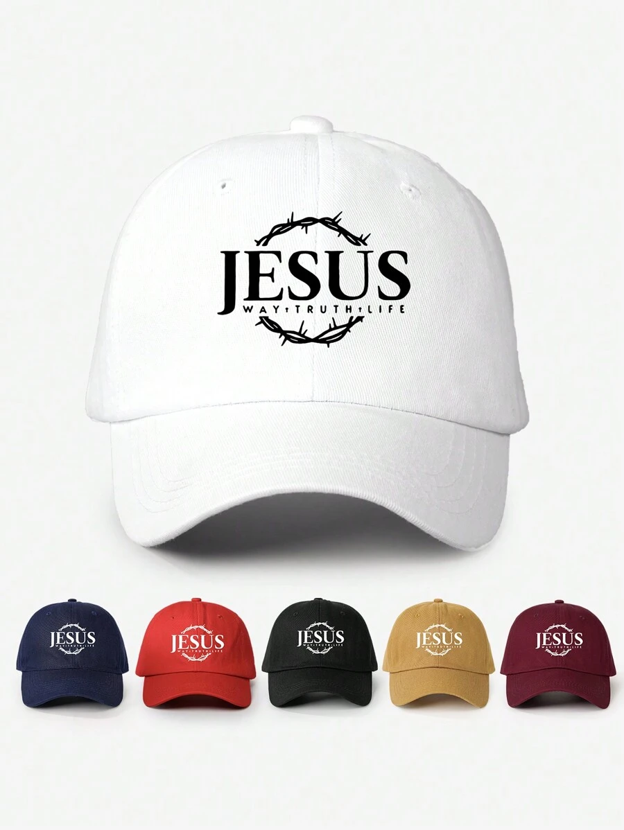 1pc Printed "JESUS" Adjustable Baseball Cap, Outdoor Sunscreen Casual Hat Suitable For Travel, Beach, Holiday, Y2K Style For Young People - Baseball Cap - View 1