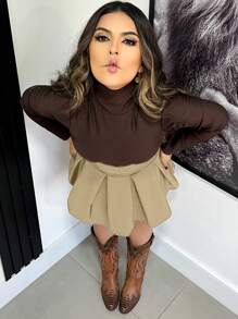 Gringa College Pleated Short Skirt For Women Suplex International Fashion S-M-L-XL - Màu Khaki - Xem 2