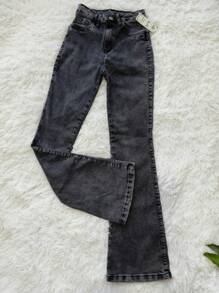 Women's High-Waisted Flare Jeans In Graphite With Elastane - Xám - Xem 5