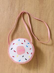 女孩全甜甜圈印花连衣裙 + 甜甜圈 PU 皮革单肩包 - 白色 - 查看 3