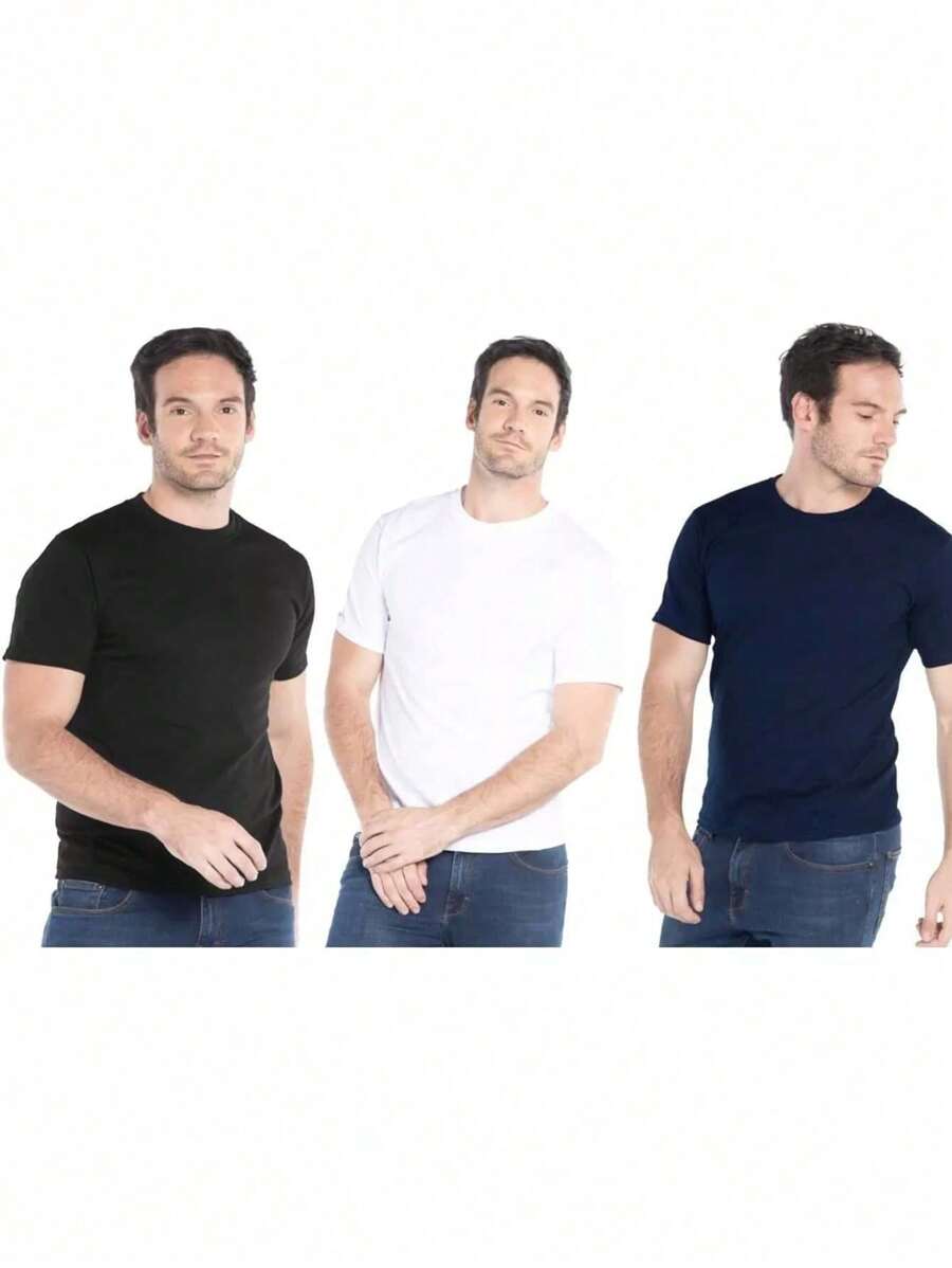 3x2 Pack Of 3 Cotton T-Shirt For Men Excellent - Blue and White - View 1