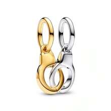 Dije colgante de esposas abierable y divisible de mezcla metálica única de plata esterlina y baño de oro de 14k - Plata y oro - Ver 2
