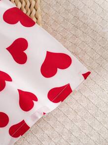 Young Girls Heart Print Frill Trim Patchwork Dress + Belt For Valentine's Day - Red - View 6