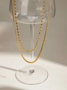 1 件女士时尚双层不锈钢项链米珠链简约日常百搭防水 18K 镀金项链适合通勤等。 - 多層項鍊 - 查看 4