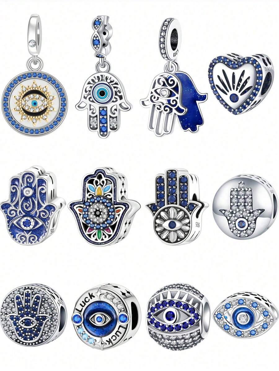Silver Plated Charm Hand Eye Demon Blue Beads Charm Pendant Ball Suitable For Bracelets DIY Women's Jewelry - Silver - View 1