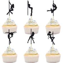12/24 件钢管舞纸杯蛋糕装饰黑色闪光钢管舞纸杯蛋糕装饰单身派对新娘送礼会生日派对蛋糕装饰用品 - 黑色 - 查看 2