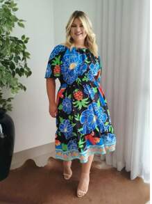 Vestido Midi Plusize Ciganinho Cintura Lastex Modinha Grande