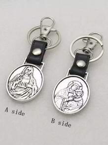 1 Peça Pingente De Carro Com Cruz De Nossa Senhora De Metal Vintage Personalizado & Pu Material Com Anel De Gancho Para Chaves