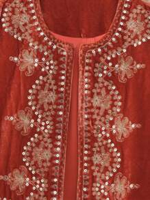 Women Vest, Sleeveless Open Front Embroidery Flower Sequined Outwear Gilet For Casual Street