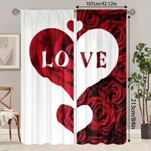 2 Stücke/Set Valentinstag Herzmuster Vorhänge, halbtransparenter Polyesterstoff Vorhang, geeignet für Schlafzimmer und Wohnzimmer Dekoration, Heimdekoration (Vorhangstange nicht enthalten)