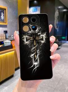 1 pieza Funda de teléfono móvil con forma de cruz y resistente a golpes compatible con Apple, /Galaxy, Infinix, Redmi, OPPO, VIVO, Realme - Negro - Ver 3