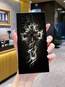 1 pieza Funda de teléfono móvil con forma de cruz y resistente a golpes compatible con Apple, /Galaxy, Infinix, Redmi, OPPO, VIVO, Realme - Negro - Ver 5