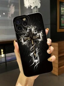 1 pieza Funda de teléfono móvil con forma de cruz y resistente a golpes compatible con Apple, /Galaxy, Infinix, Redmi, OPPO, VIVO, Realme - Negro - Ver 2