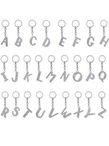 1pc Unisex New Elegant Silver Letter Rhinestone Plated Keychain, Luxury English Letter Bag Charm - Silver - View 1