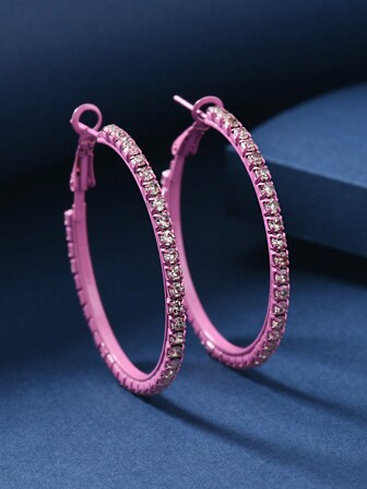 1 Pair Classic Black Rhinestone Hoop Earrings For Women, Everyday Wear