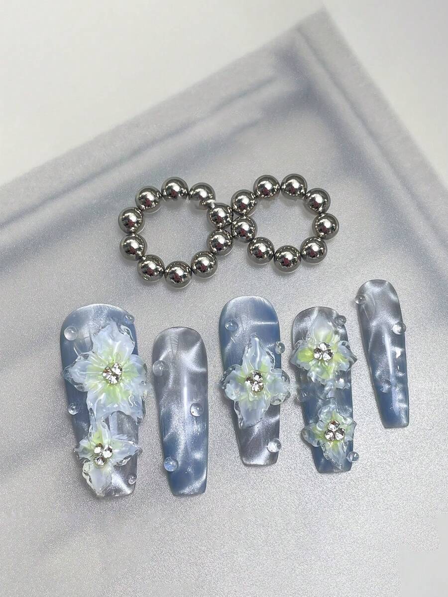 10颗圆形磁珠美甲贴片，冰花水波纹美甲贴片，美甲用品，美甲工具，美甲艺术工具，返校季，美甲，美甲工具（适用于贴片式美甲）