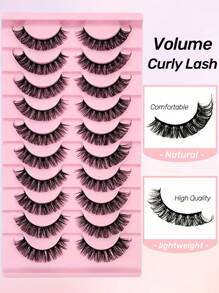 10 Pairs D Curl Russian Strip False Eyelashes Natural Look Fluffy Faux Mink Lashes Volume Wispy Long Foxy Eye Lifting Look Fake Eyelashes