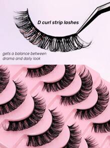 10 Pairs D Curl Russian Strip False Eyelashes Natural Look Fluffy Faux Mink Lashes Volume Wispy Long Foxy Eye Lifting Look Fake Eyelashes
