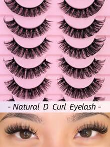 10 Pairs D Curl Russian Strip False Eyelashes Natural Look Fluffy Faux Mink Lashes Volume Wispy Long Foxy Eye Lifting Look Fake Eyelashes