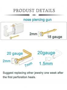 12pcs Self Nose Piercing Kit At Home Nose Piercing Kit Nose Ring Piercing Kit Nose Piercing Kit With Nose Rings Disposable Nose Piercing Gun Kit Gold Piercing Kit For Nose - White - View 2