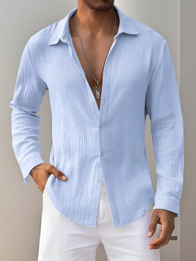 Camicia casual a maniche lunghe con bottoni da uomo, stile hawaiano per vacanze estive in spiaggia, camicia con collo a revers monocolore, adatta per l'autunno