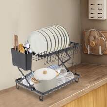 2 Tier Dish Drying Rack For Kitchen, Foldable Dish Drying Rack, Dish Drying Rack - Black - View 2