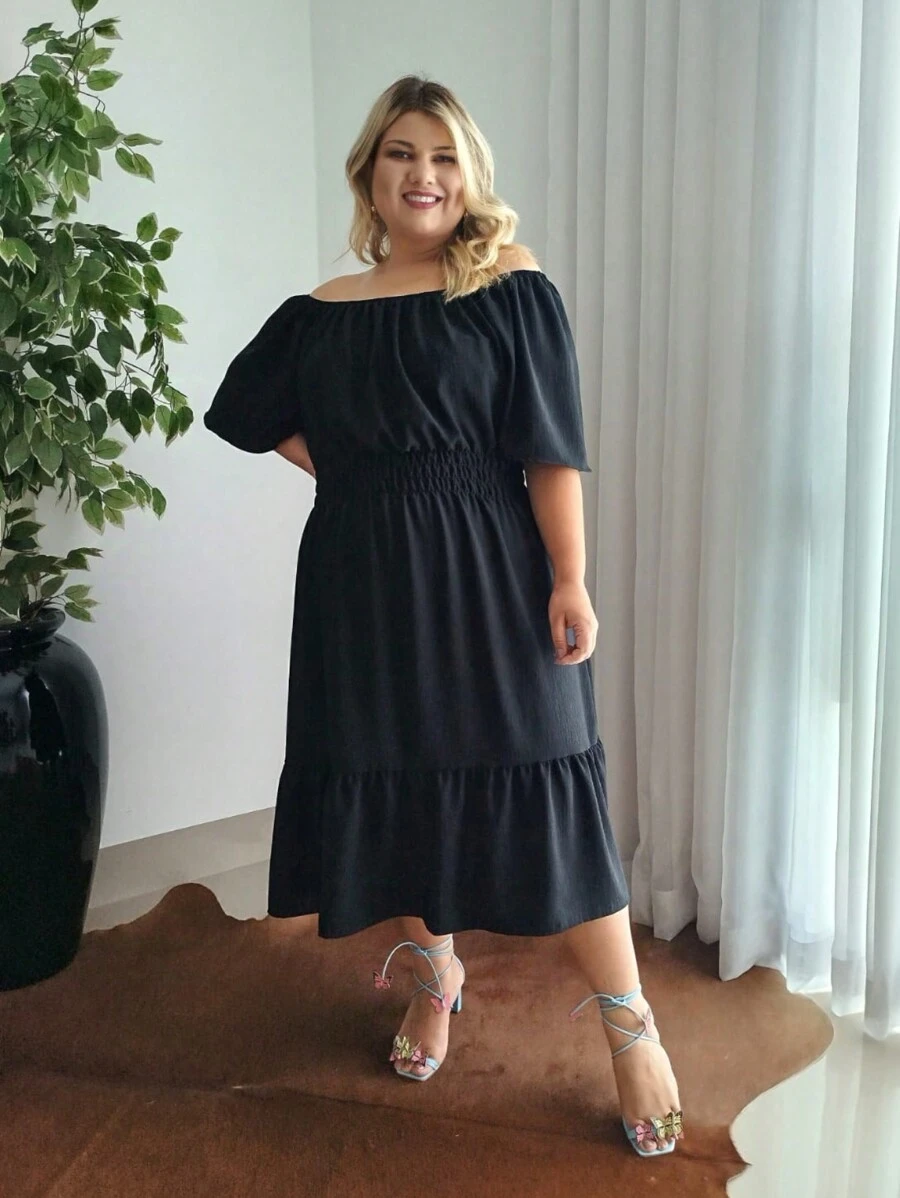 Vestido Midi Plusize Ciganinho Cintura Lastex Modinha Grande