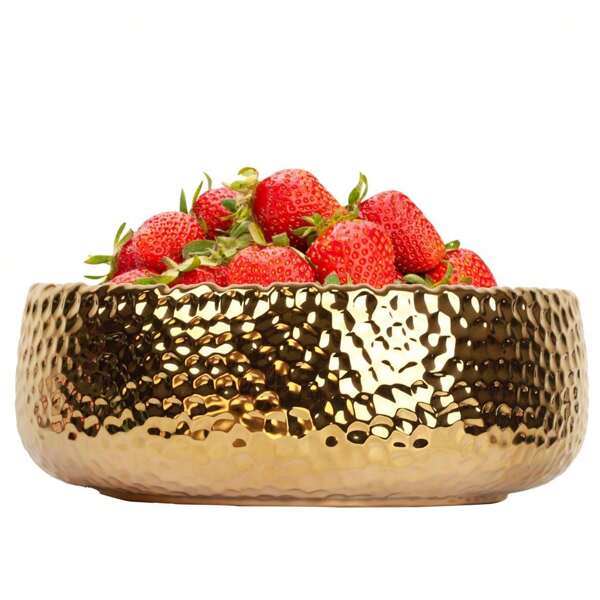 1 Pc Fruit Bowl, 9-Polegadas Cerâmica Bolinhas Tigela Dourada Para Bancada De Cozinha Tigela De Frutas Decorativa, Festa Jantar Pratos De Aniversário Acessórios De Cozinha Decoração De Cozinha Bandeja De Mesa Bandejas Bandeja De Frutas Bandeja Decoração
