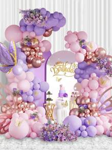 118pcs, Purple Pink Balloon Garland Arch Kit Maca Purple Latex Balloon Rose Gold Decorative Balloon With Foil Butterfly Balloon Decoration For Birthday Party Wedding Decoration, Balloon Garland Arch Set - Multicolor - View 2