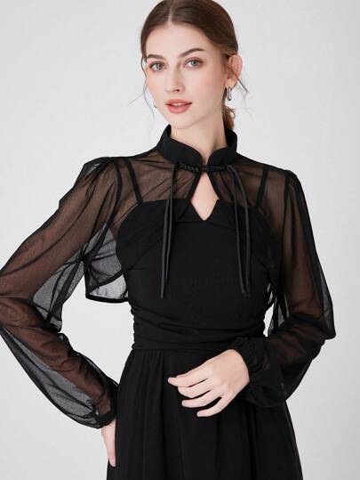 INNNEVV 1pc Women's Lightweight Breathable Anti-UV New Chinese Collar Fashion Outfit