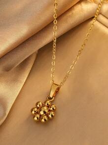 1 Set Minimalist Stainless Steel Sunflower Pendant Necklace, Earrings, And Ring With Multiple Small Metal Beads, Fashionable Business Style Suitable For Women To Wear To Banquets Or Commute Daily, Also A Great Gift For Her Valentines - Yellow Gold - View 2