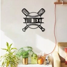 1Pc Custom Baseball Metal Wall Art Personalized Baseball Player Name Sign For Home Decor For Living Room Decor Decorative Gift Gifts Birthday Graduation - Black - View 3