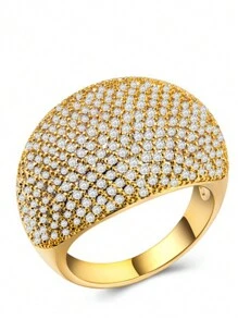 Anel de Domo de Diamante - Anel de Moda Feminino em Prata com Grande Vazado de Casamento Feminino, Cristal de Metal, Anel Quadrado com Pedra Cristalina Tamanho 6-10