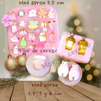 Set de moldes de silicona en miniatura para Navidad. Verifica las medidas para asegurarte de que estés satisfecho con el tamaño de los moldes.