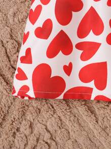 Vestido con volantes, moño y estampado de corazones para niña, diseño para el Día de San Valentín - Rojo - Ver 6